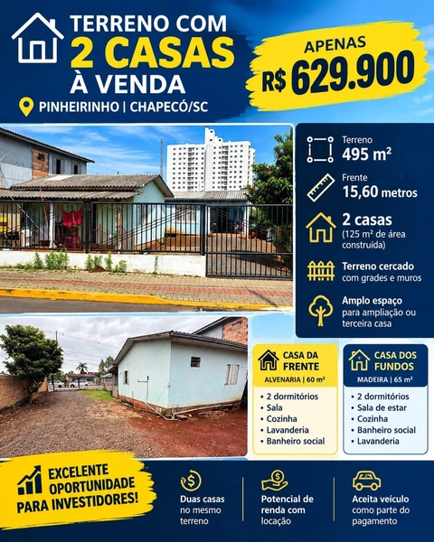 TERRENO COM 2 CASAS À VENDA – BAIRRO PINHEIRINHO | CHAPECÓ/SC: 1ª foto da galeria de imagens do imóvel