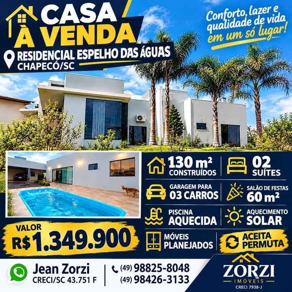 CASA À VENDA NO RESIDENCIAL ESPELHO DAS ÁGUAS – CHAPECÓ/SC: 1ª foto da galeria de imagens do imóvel