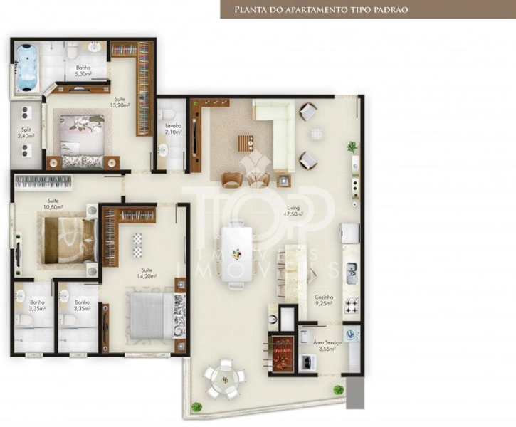LINDO 3 SUÍTES MOBILIADO EM HOME CLUB MEIA PRAIA : 4ª foto da galeria de imagens do imóvel