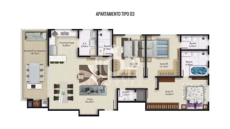 APARTAMENTO MOBILIADO 03 SUÍTES NA MEIA PRAIA: 6ª foto da galeria de imagens do imóvel