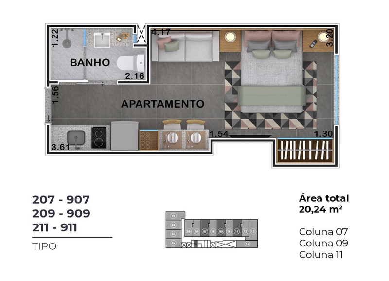 Studio padrão - Tostes Smart (Barra Mansa): 2ª foto da galeria de imagens do imóvel