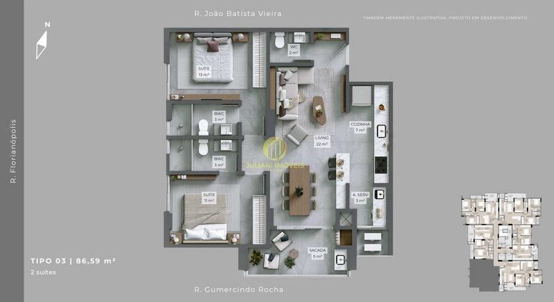 Apartamento com 2 suítes no MoMA Residence – Itajaí: 19ª foto da galeria de imagens do imóvel