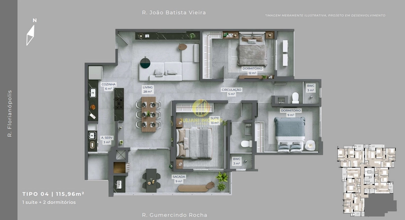 Apartamento com 1 suíte + 2 dormitórios no MoMA Residence – Itajaí: 16ª foto da galeria de imagens do imóvel