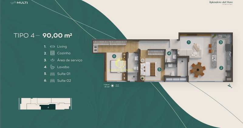 Apartamento no  Splendore del Mare na Cabeçudas: 4ª foto da galeria de imagens do imóvel