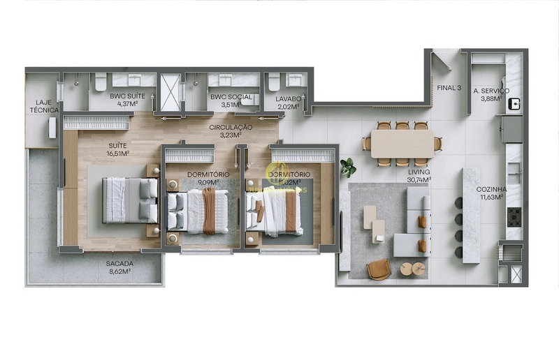 Apartamento na planta com 119m² à venda na Praia Brava em Itajaí: 2ª foto da galeria de imagens do imóvel