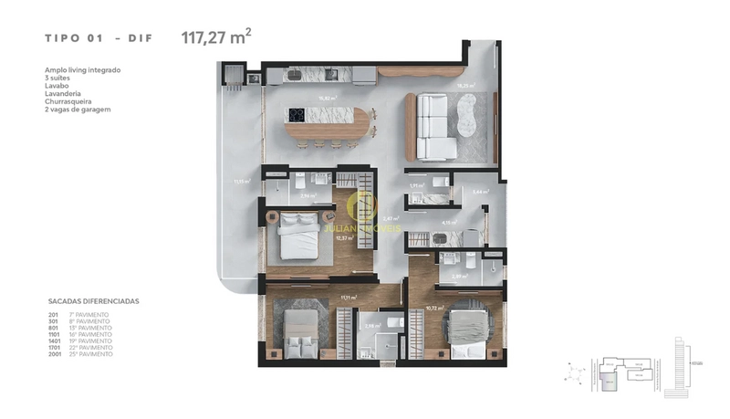 Apartamento no Ed. Hórus Residence Diferenciado  em Itajaí: 3ª foto da galeria de imagens do imóvel